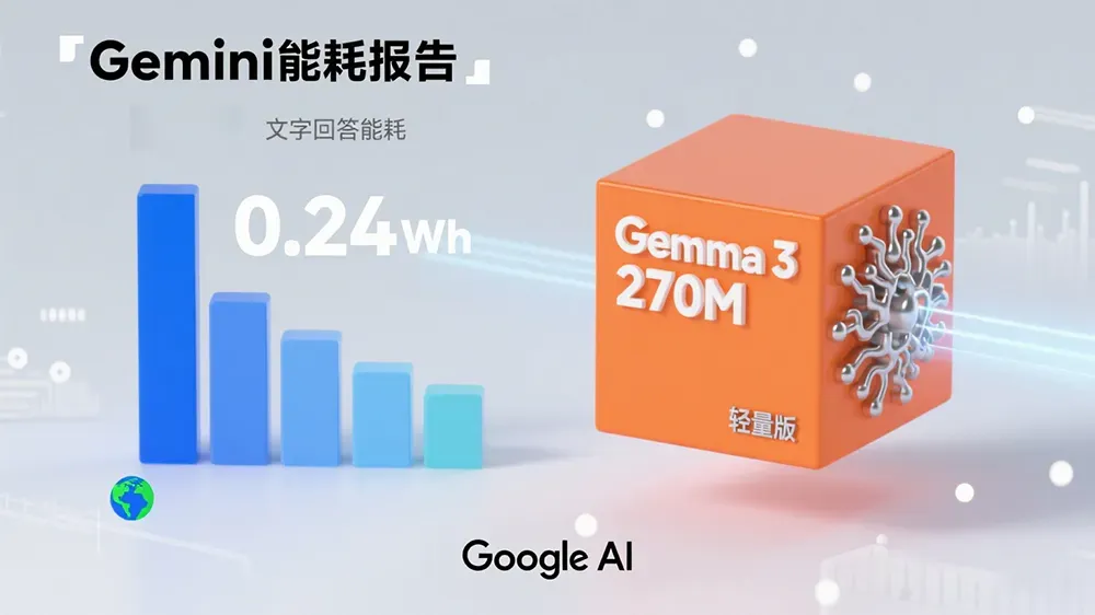 谷歌公布Gemini能耗报告，文字回答能耗0.24Wh，并推轻量版Gemma 3 270M。-第1张图片