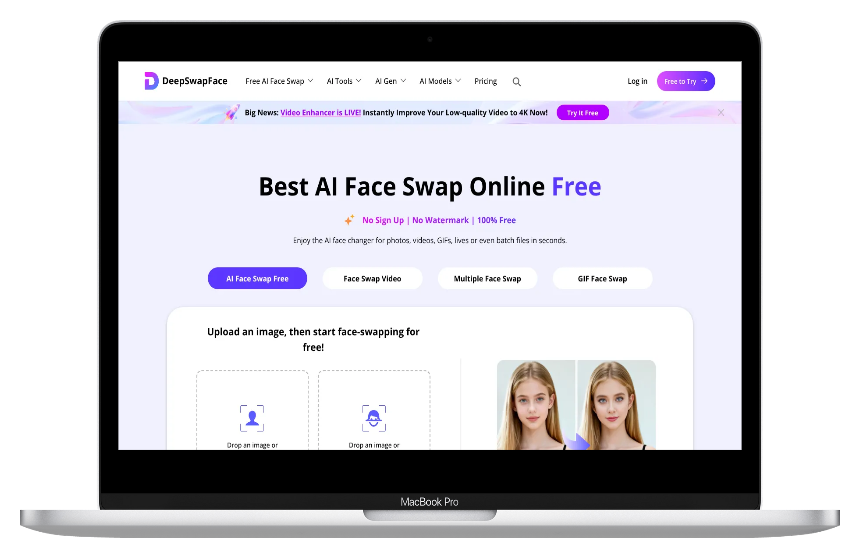 DeepSwapFace:免费AI换脸工具,零门槛操作,照片视频GIF一键变身-第1张图片 DeepSwapFace:免费AI换脸工具,零门槛操作,照片视频GIF一键变身-第1张图片