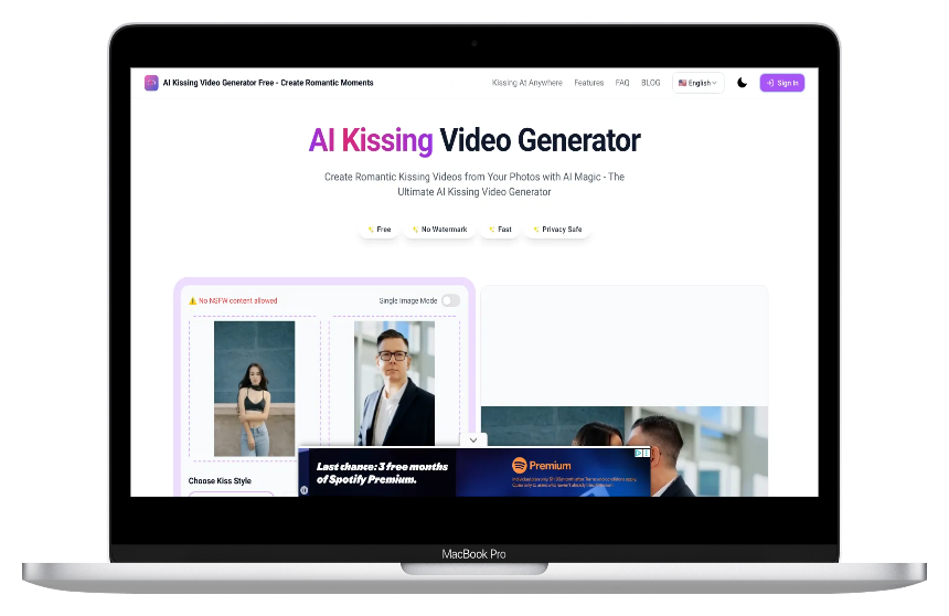 AI Kissing Video Generator:一款可以用照片制作浪漫动画的免费AI工具-第1张图片 AI Kissing Video Generator:一款可以用照片制作浪漫动画的免费AI工具-第1张图片