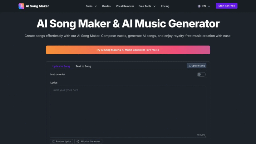 想写歌却不懂编曲?用AI Song Generator把文字变音乐,免版权还能商用-第1张图片 想写歌却不懂编曲?用AI Song Generator把文字变音乐,免版权还能商用-第1张图片