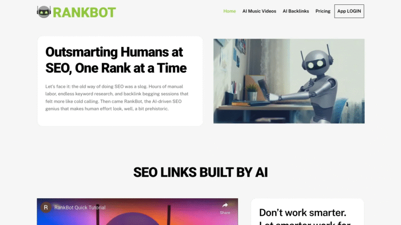 Rankbot AI智能营销平台:自动调研关键词与分析竞品,让网站SEO优化与引流变简单-第1张图片 Rankbot AI智能营销平台:自动调研关键词与分析竞品,让网站SEO优化与引流变简单-第1张图片