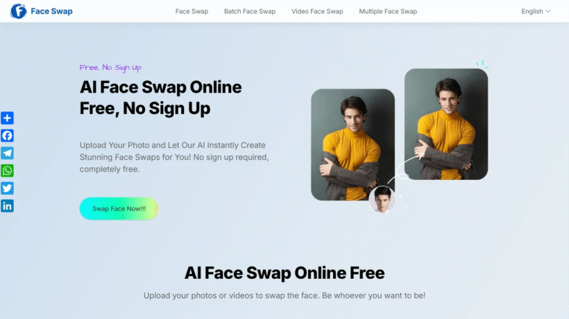 AI Face Swap:免费在线AI换脸工具,支持图片视频一键换脸,轻松制作逼真趣味特效-第1张图片 AI Face Swap:免费在线AI换脸工具,支持图片视频一键换脸,轻松制作逼真趣味特效-第1张图片