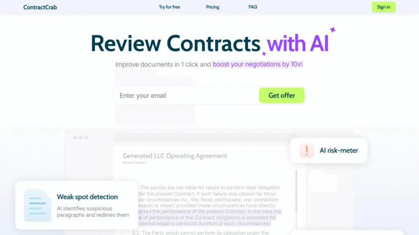 ContractCrab:企业法务必备的AI合同审查工具,智能识别风险并高效管理-第1张图片 ContractCrab:企业法务必备的AI合同审查工具,智能识别风险并高效管理-第1张图片