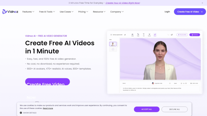 Vidnoz AI:零基础也会用的AI视频生成器,一键打造专属数字人与营销大片-第1张图片 Vidnoz AI:零基础也会用的AI视频生成器,一键打造专属数字人与营销大片-第1张图片