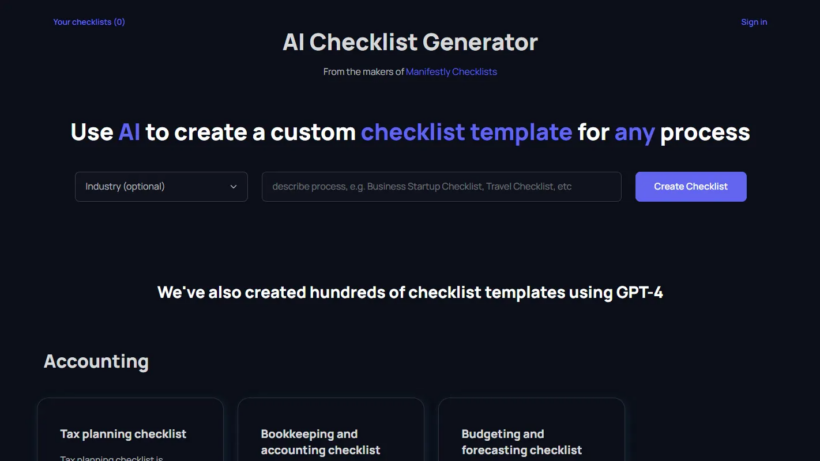 AI Checklist Generator:一款可以帮你快速定制各行各业专属工作清单的AI工具-第1张图片 AI Checklist Generator:一款可以帮你快速定制各行各业专属工作清单的AI工具-第1张图片