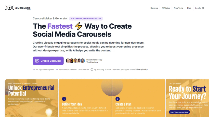 AI Carousels：一款可以零基础一键生成社交媒体高质量轮播图的AI工具-第1张图片