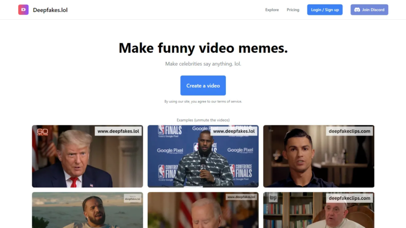 Deepfakes.lol:趣味AI视频创作工具,一键制作口型同步名人恶搞短视频表情包-第1张图片 Deepfakes.lol:趣味AI视频创作工具,一键制作口型同步名人恶搞短视频表情包-第1张图片