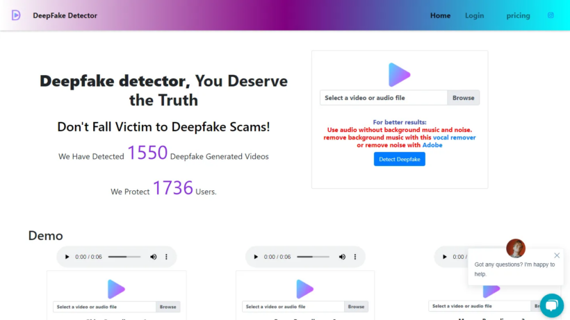 Deepfake Detector:人工智能检测工具,精准甄别AI伪造音视频守护内容真实性-第1张图片 Deepfake Detector:人工智能检测工具,精准甄别AI伪造音视频守护内容真实性-第1张图片