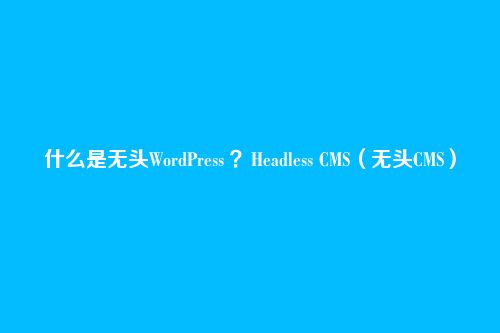什么是无头WordPress ?Headless CMS(无头CMS)