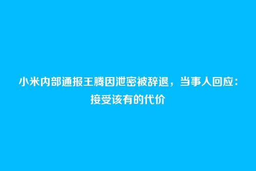 小米内部通报王腾因泄密被辞退,当事人回应:接受该有的代价