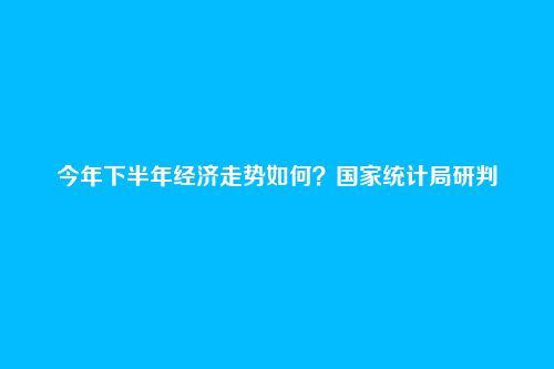 今年下半年经济走势如何?国家统计局研判