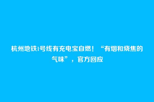 杭州地铁1号线有充电宝自燃!“有烟和烧焦的气味”,官方回应