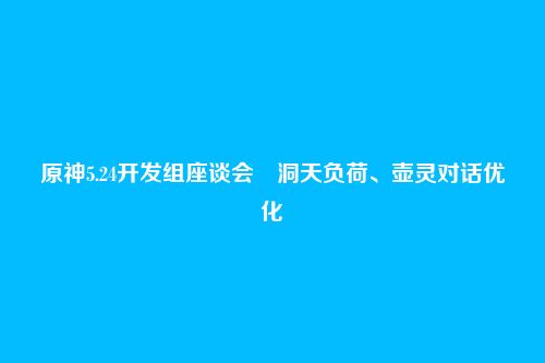 原神5.24开发组座谈会―洞天负荷、壶灵对话优化