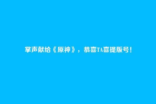 掌声献给《原神》,恭喜TA喜提版号!