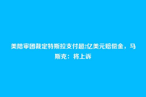 美陪审团裁定特斯拉支付超2亿美元赔偿金,马斯克:将上诉