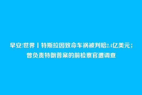 早安!世界丨特斯拉因致命车祸被判赔2.4亿美元;曾负责特朗普案的前检察官遭调查