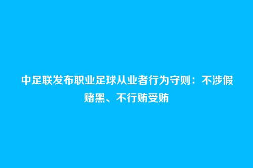 中足联发布职业足球从业者行为守则:不涉假赌黑、不行贿受贿