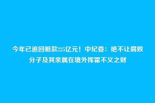 今年已追回赃款225亿元!中纪委:绝不让腐败分子及其亲属在境外挥霍不义之财