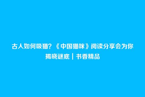 古人如何吸猫?《中国猫咪》阅读分享会为你揭晓谜底|书香精品